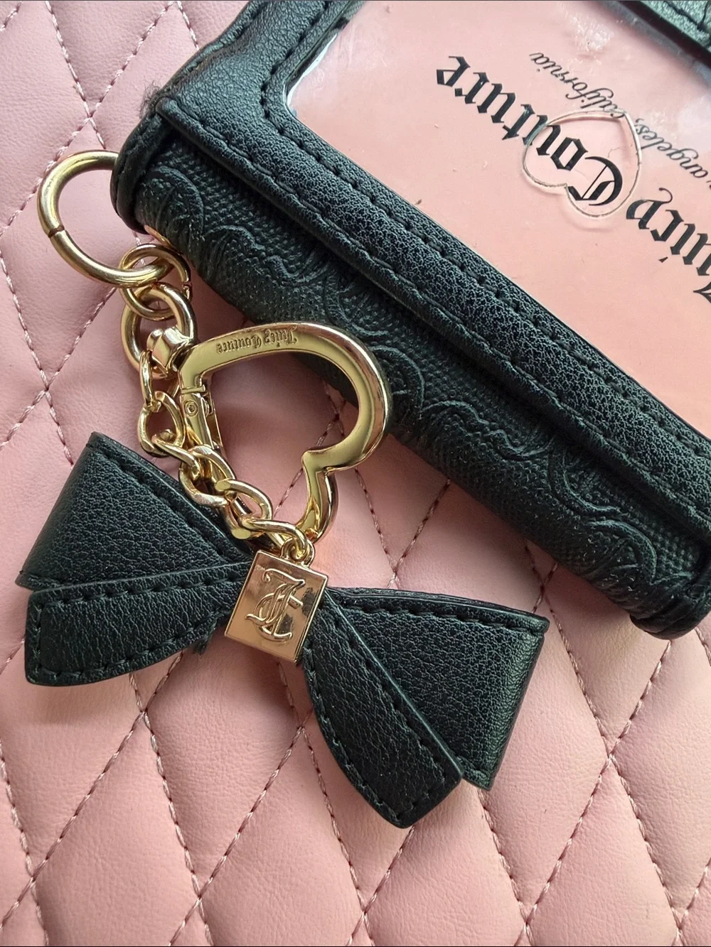 Juicy Couture Black Card Holder Gold Keychain with Pink Card Insert